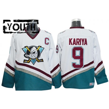 Kinder Eishockey Anaheim Ducks Mighty Ducks Trikot Paul Kariya 9 CCM Throwback Weiß Authentic